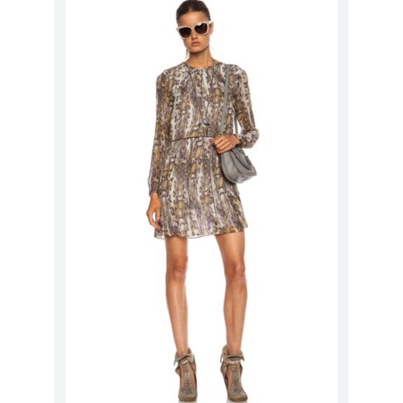 Jenni Kayne Dresses & Skirts - Jenni Kayne  Size M 100% Silk Snake Print Long Sleeve Dress Brown Yellow